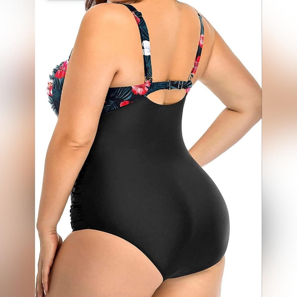 Women Plus Size Swimsuits One Piece Tummy Control Bathing Suits Retro Scalloped - Picture 5 of 6